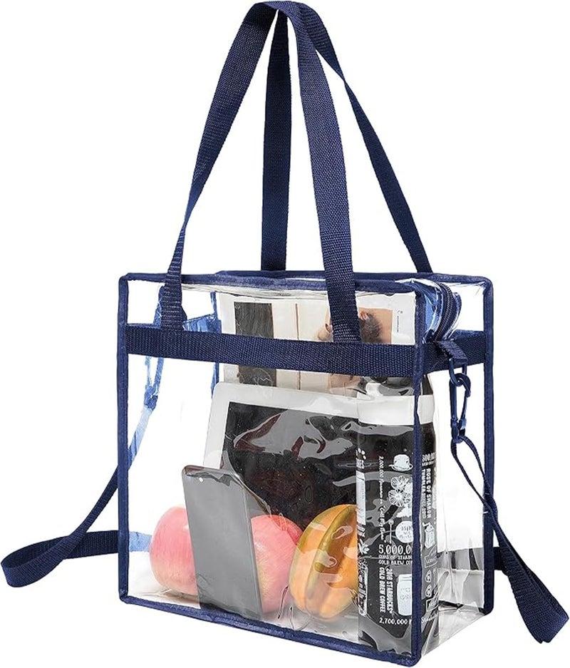 BAGAIL Clear Bags 12x6x12 Stadium Approved Clear Tote Bag with Zipper Closure Crossbody Shoulder Bag with Adjustable Strap(Navy) - Image 1